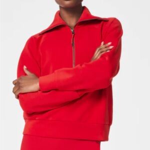 Spanx Air Essentials Half Zip Pullover Red travel friendly no iron! L